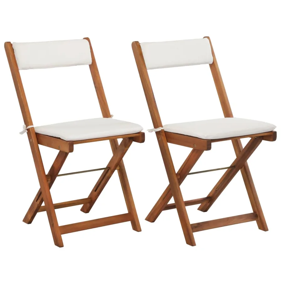 Ensemble de bistro pliable 3 pcs avec coussins Acacia solide - 4