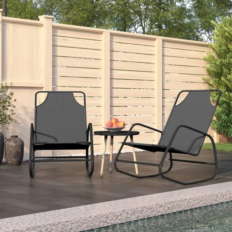 Chaises longues à bascule 2 pcs Gris Acier et textilène