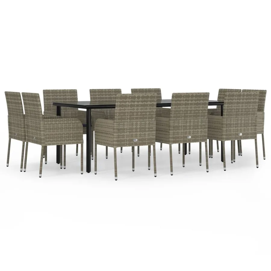 Ensemble à manger jardin 11 pcs avec coussins noir et gris - 2