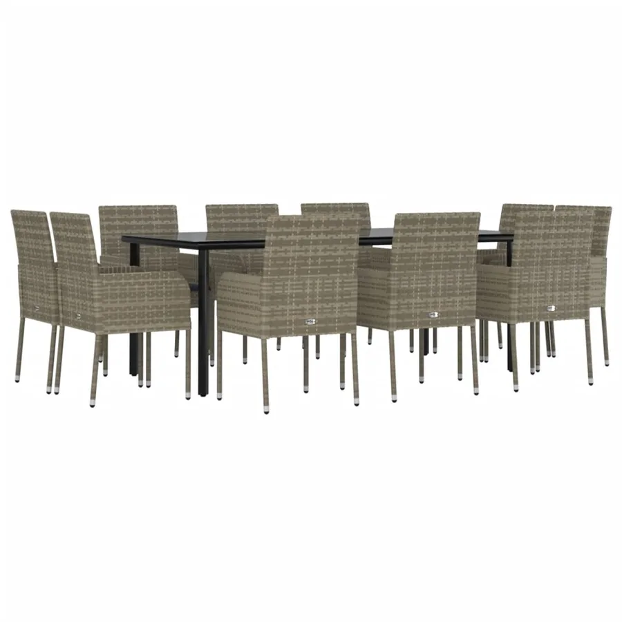 Ensemble à manger jardin 11 pcs avec coussins noir et gris - 3