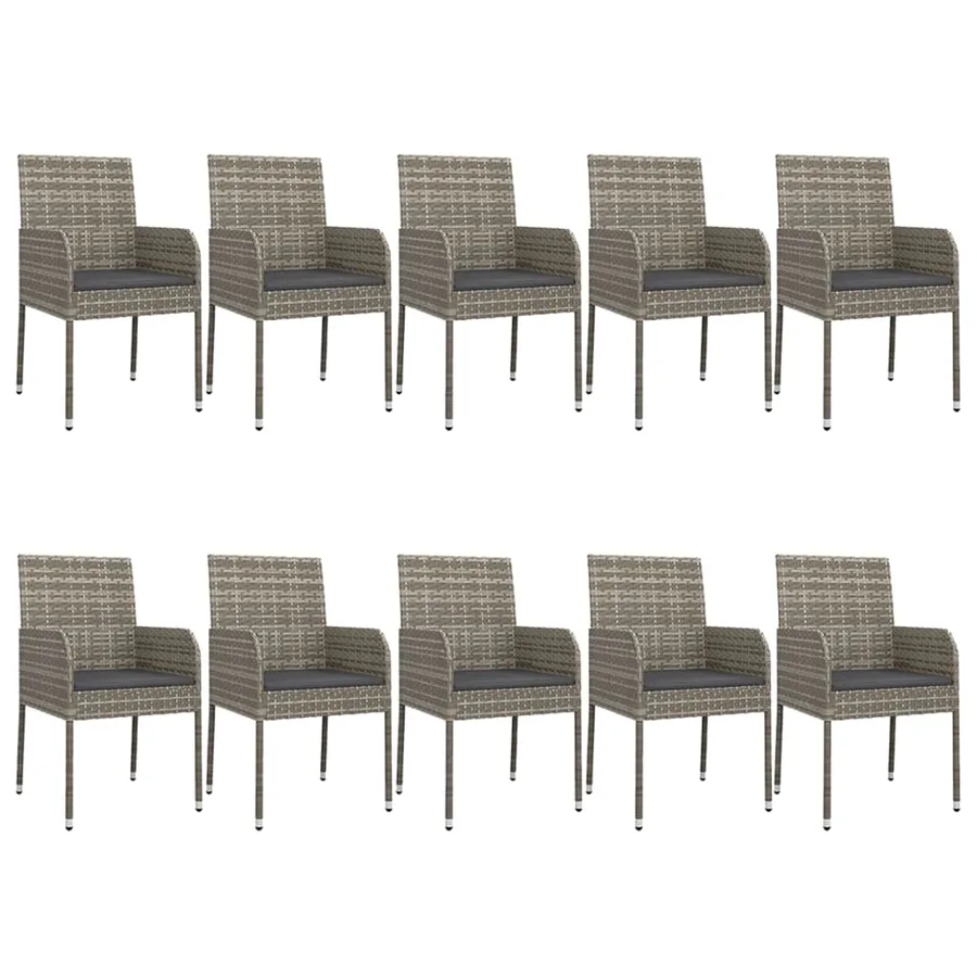 Ensemble à manger jardin 11 pcs avec coussins noir et gris - 4
