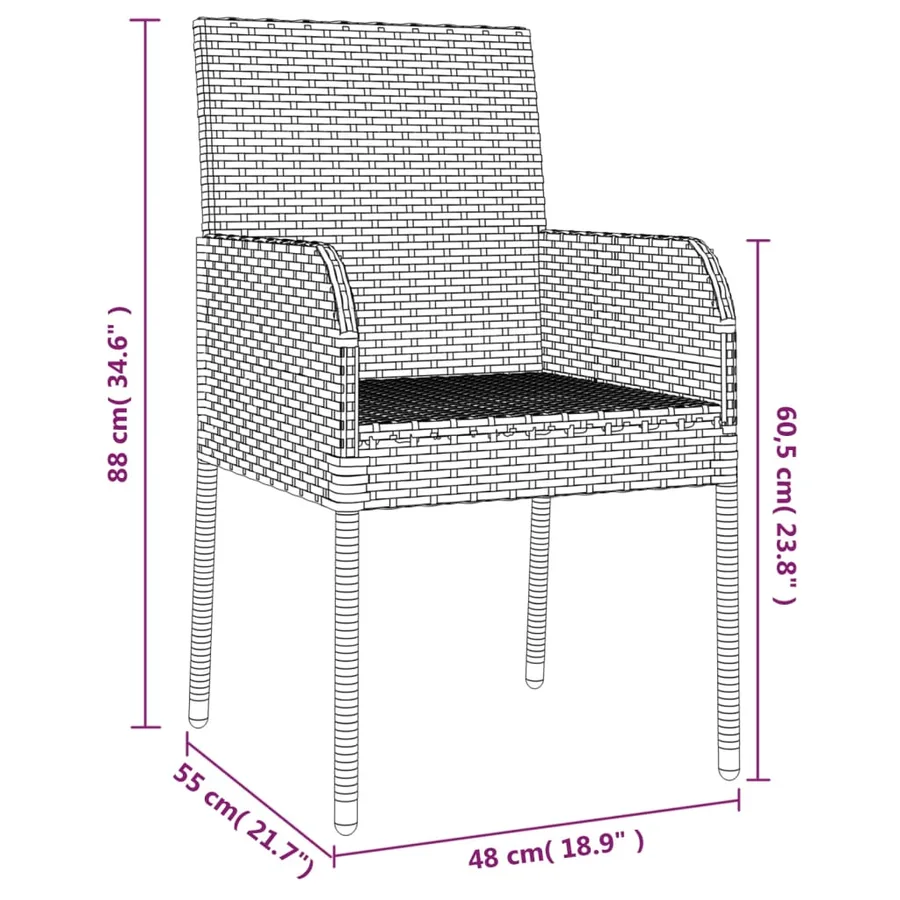 Ensemble à manger jardin 11 pcs avec coussins noir et gris - 9