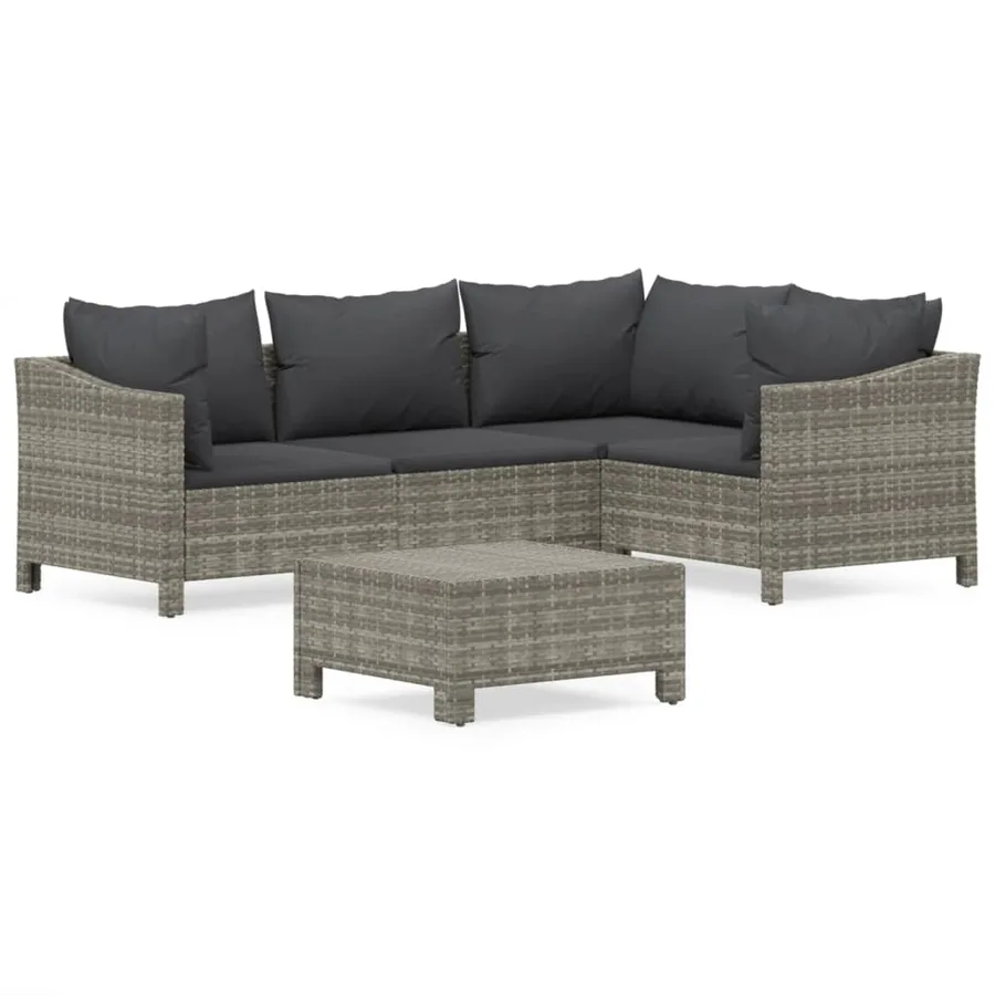 Salon de jardin 5 pcs avec coussins Gris Résine tressée - 2