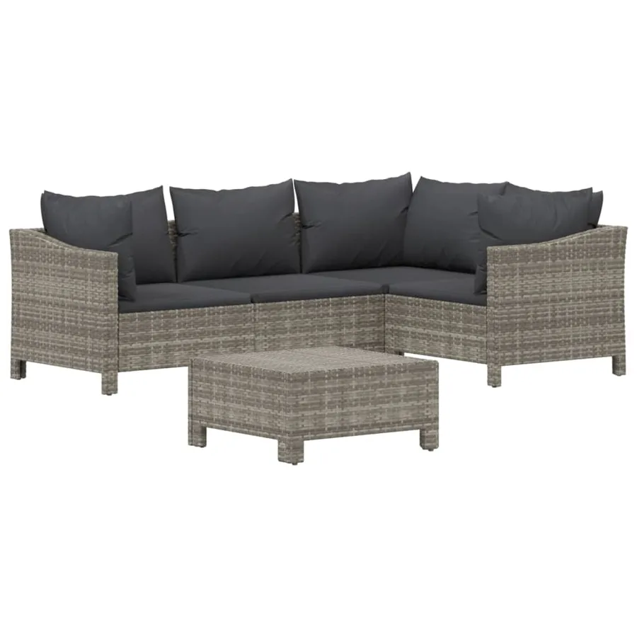 Salon de jardin 5 pcs avec coussins Gris Résine tressée - 3