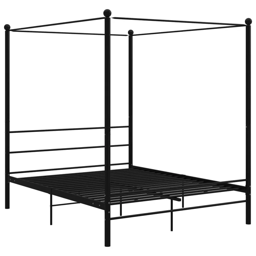 Cadre de lit à baldaquin sans matelas noir 160x200 cm métal - 2