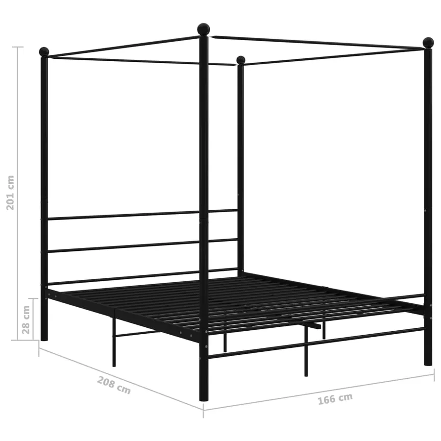 Cadre de lit à baldaquin sans matelas noir 160x200 cm métal - 6
