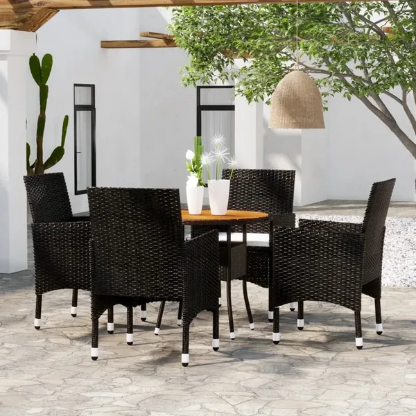 Ensemble à manger de jardin 5 pcs Résine tressée Noir