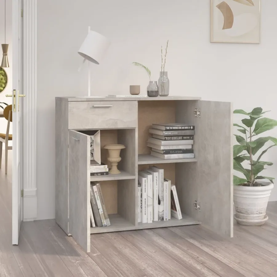 Buffet gris béton 80x36x75 cm bois d'ingénierie - 3