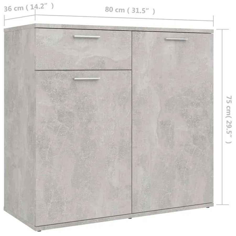 Buffet gris béton 80x36x75 cm bois d'ingénierie - 9