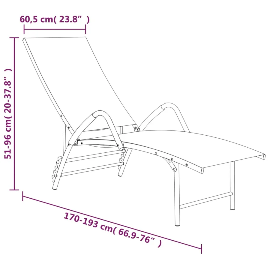 Chaise longue textilène et aluminium noir - 30