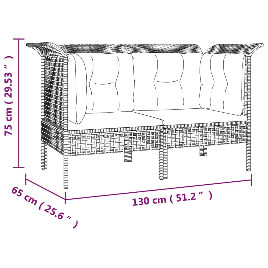 Canapés d'angle de jardin et coussins 2 pcs gris résine tressée - 8