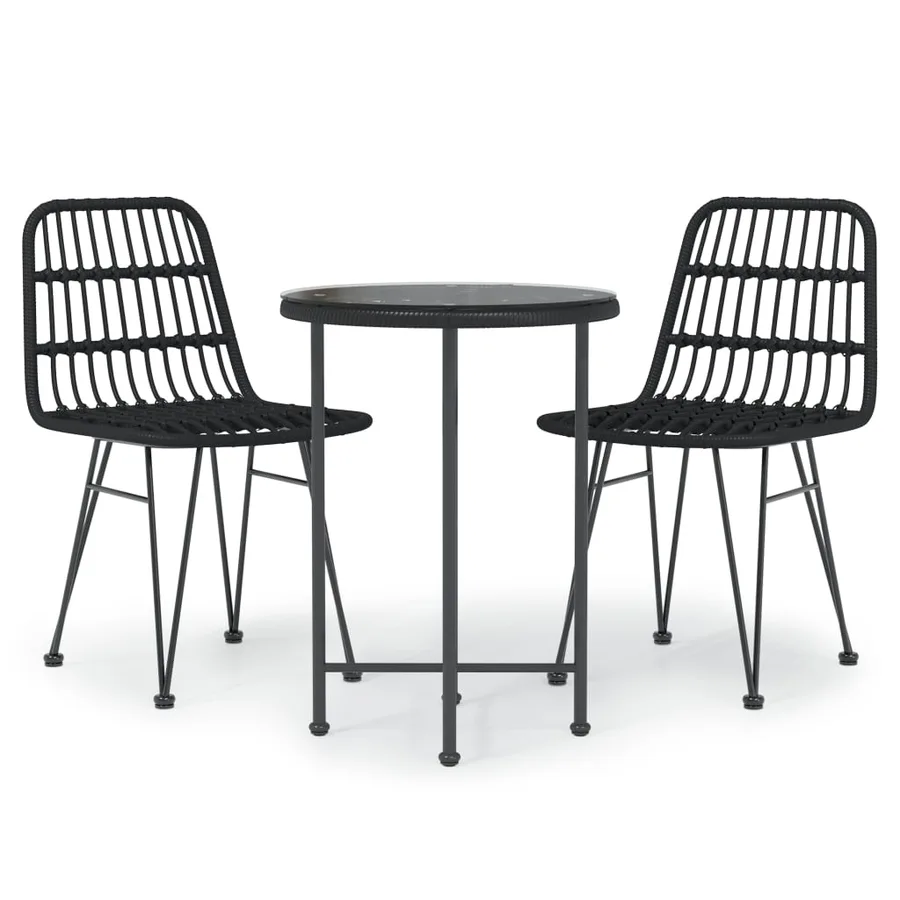 Ensemble à manger de jardin 3 pcs Noir Résine tressée - 2