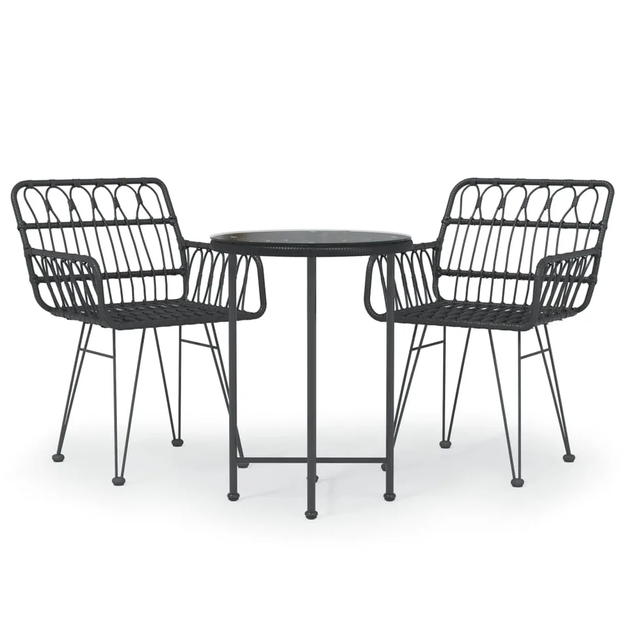 Ensemble à manger de jardin 3 pcs Noir Résine tressée - 2