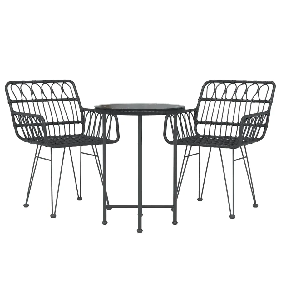Ensemble à manger de jardin 3 pcs Noir Résine tressée - 3