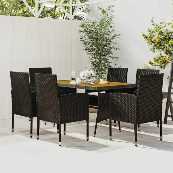 Ensemble à manger d'extérieur 7 pcs Résine tressée Noir