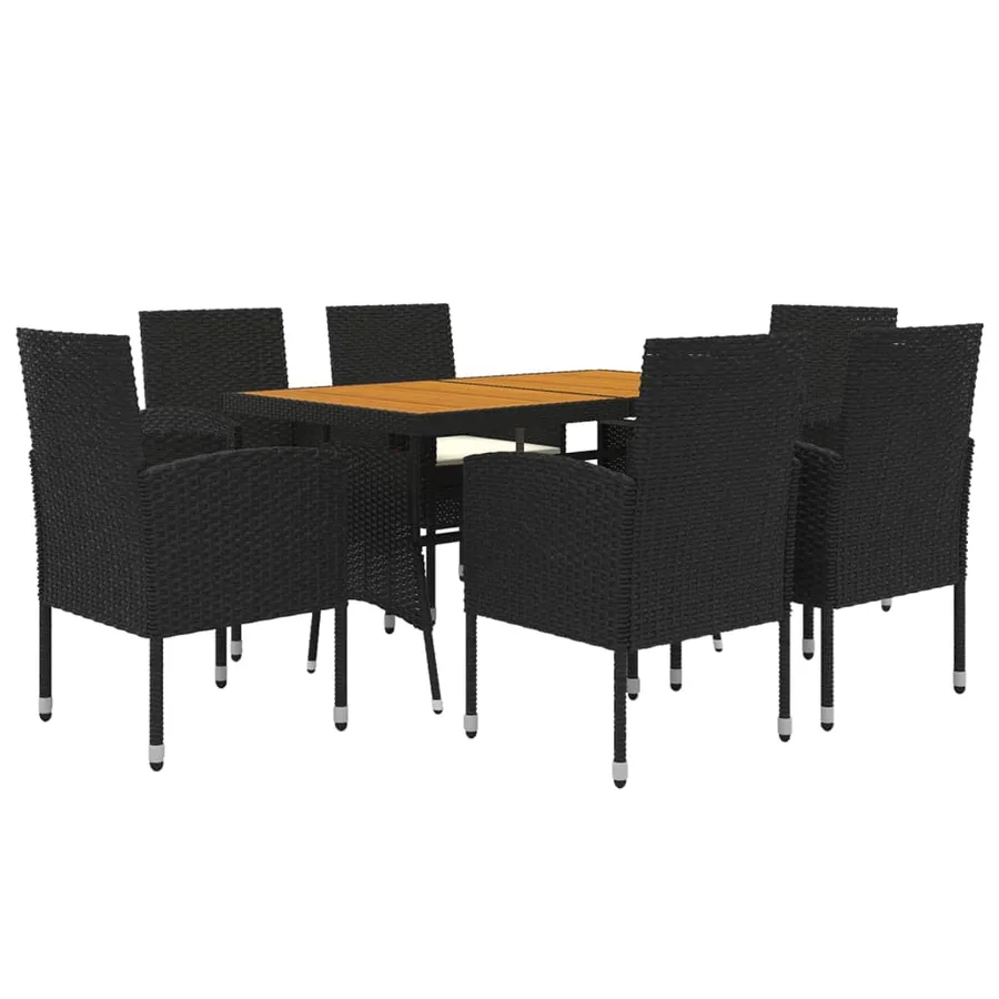 Ensemble à manger d'extérieur 7 pcs Résine tressée Noir - 3