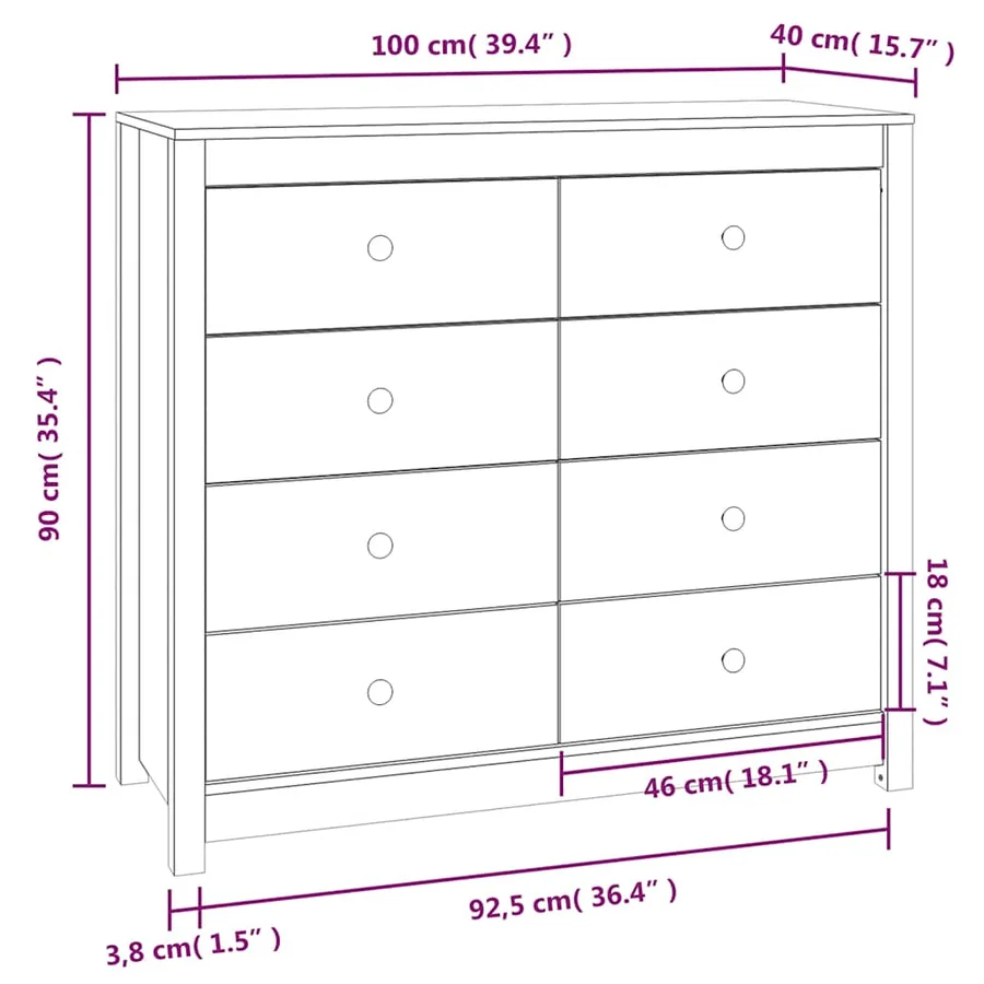 Armoire latérale Gris 100x40x90 cm Bois de pin massif - 11