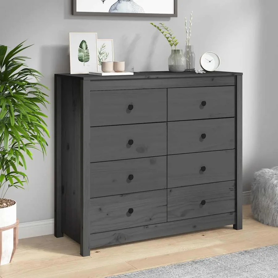 Armoire latérale Gris 100x40x90 cm Bois de pin massif - 6