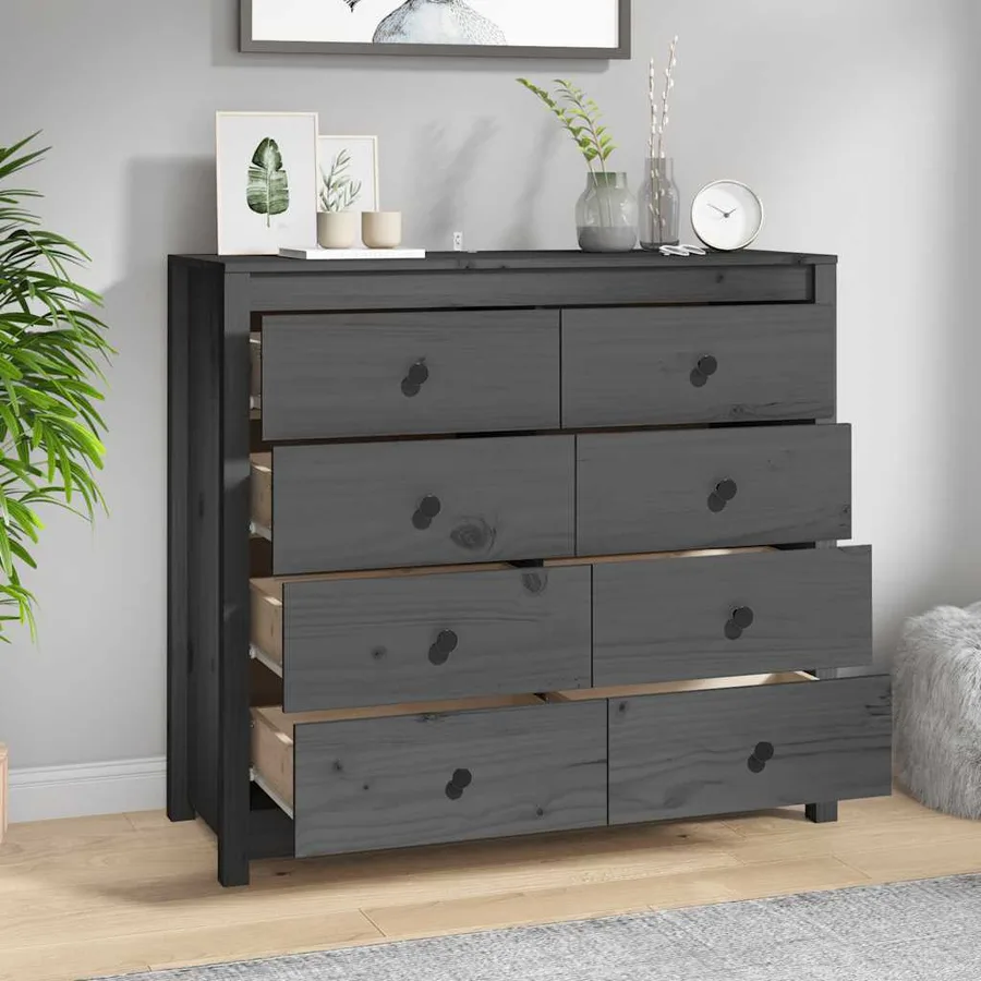 Armoire latérale Gris 100x40x90 cm Bois de pin massif - 7