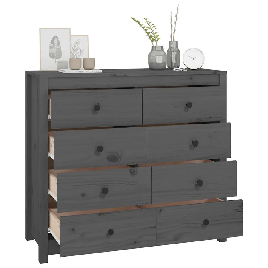 Armoire latérale Gris 100x40x90 cm Bois de pin massif - 8