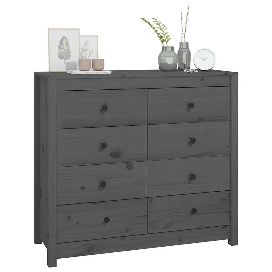 Armoire latérale Gris 100x40x90 cm Bois de pin massif - 9