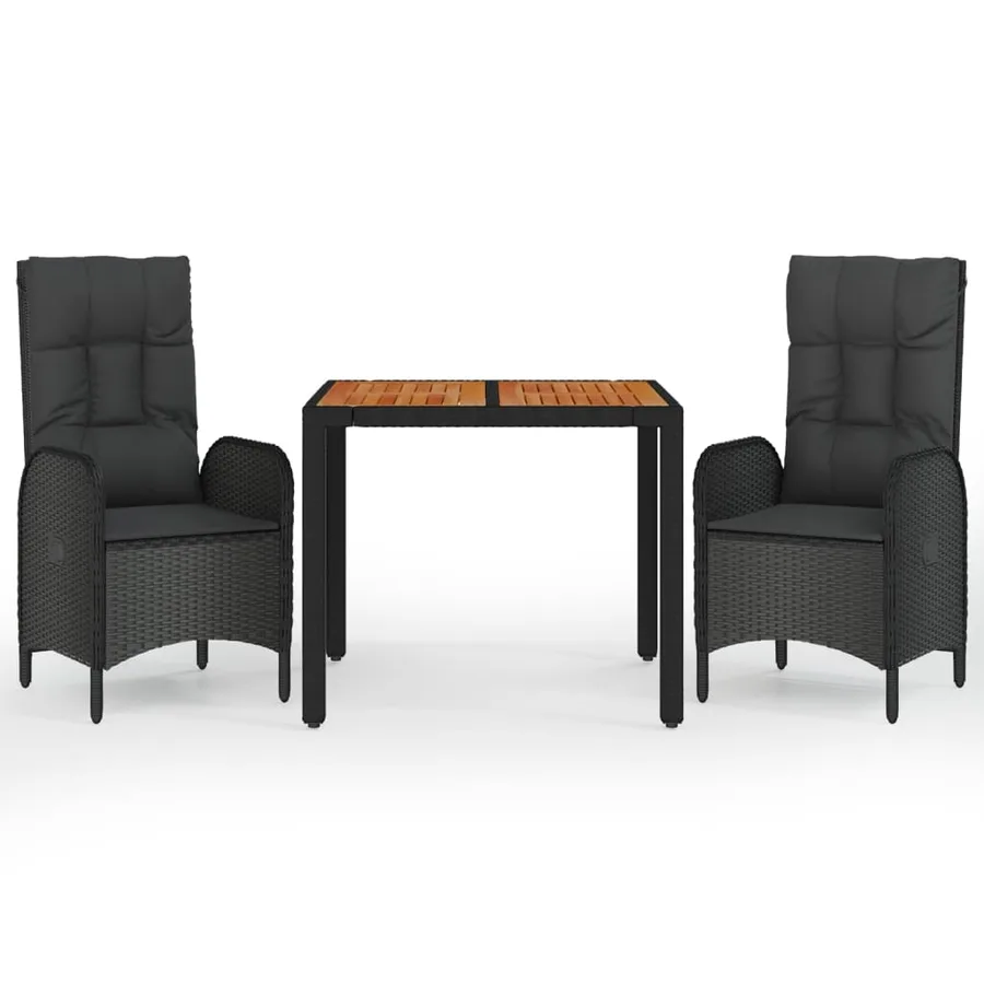 Ensemble à manger de jardin avec coussins 3 pcs Noir - 2