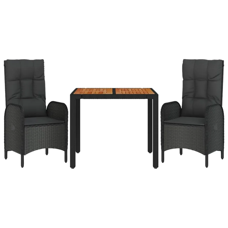 Ensemble à manger de jardin avec coussins 3 pcs Noir - 3