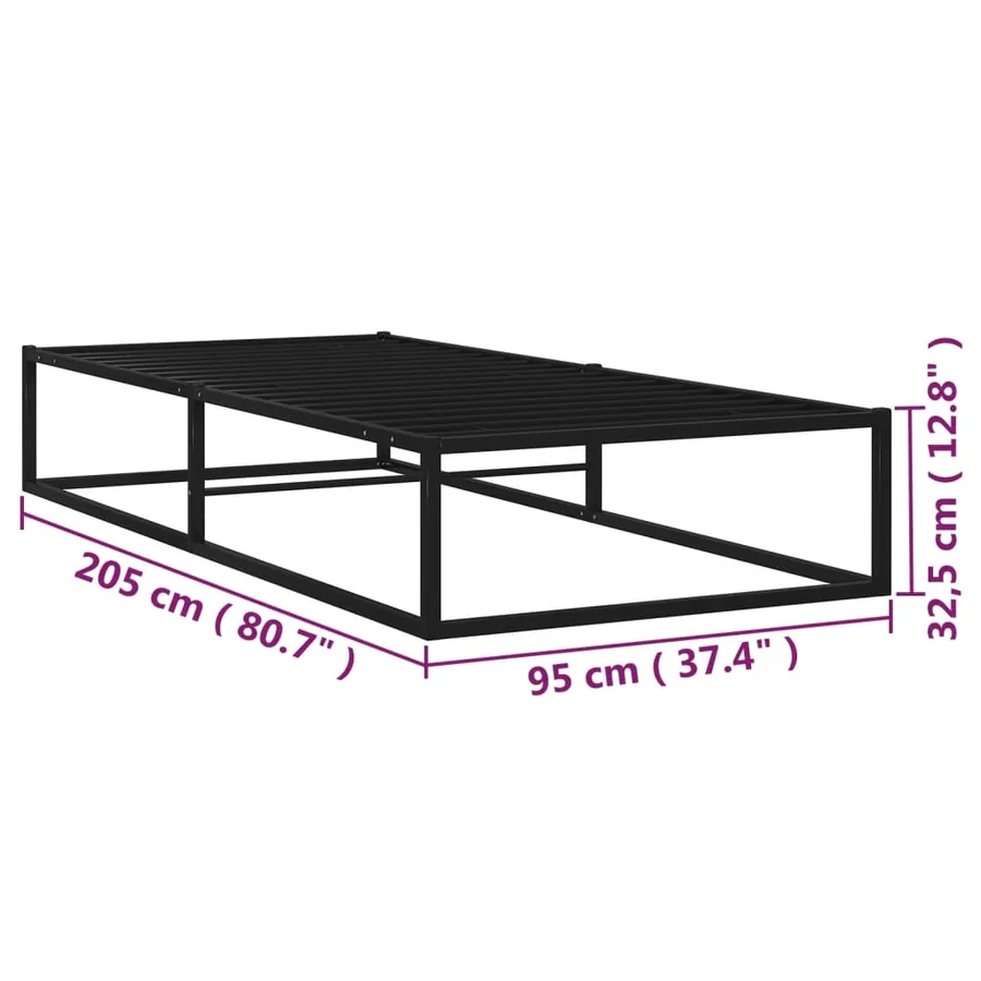 Cadre de lit sans matelas noir métal 90x200 cm - 7