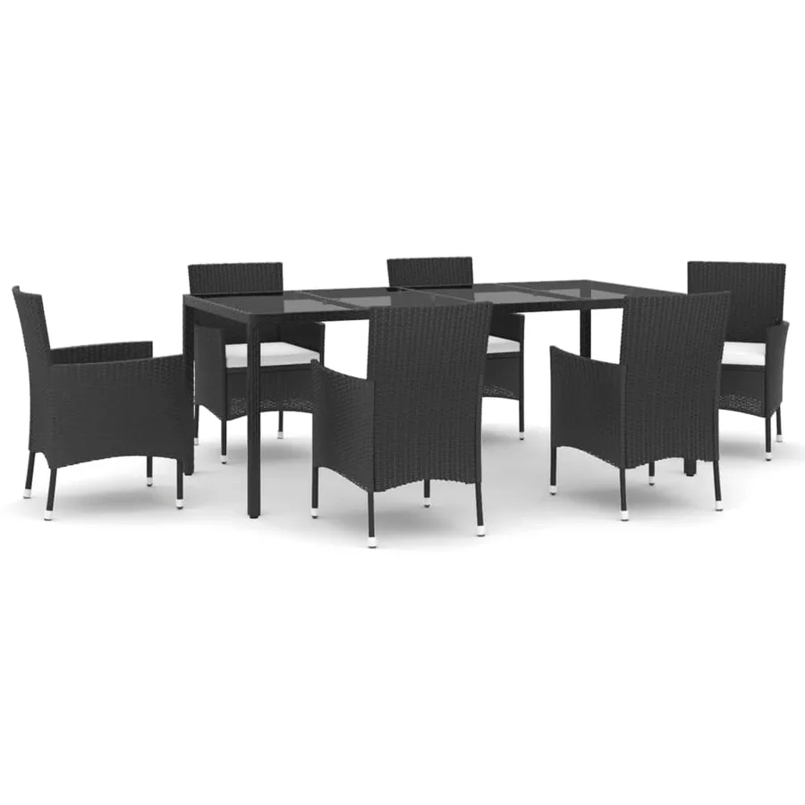 Ensemble à manger de jardin coussins 7pcs Noir Résine tressée - 2