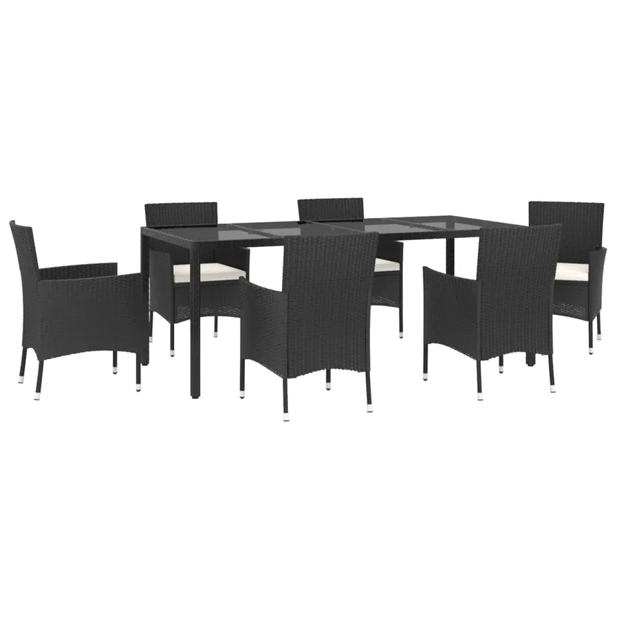 Ensemble à manger de jardin coussins 7pcs Noir Résine tressée - 3