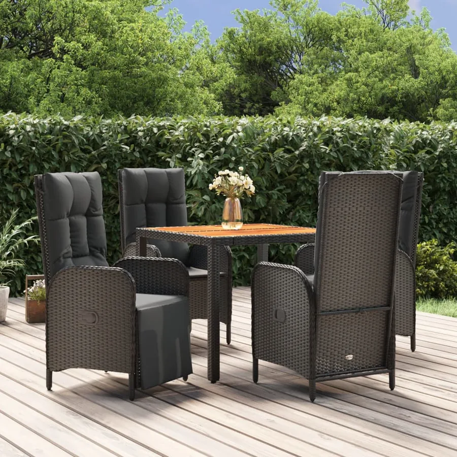 Ensemble à manger de jardin coussins 5pcs Noir Résine tressée