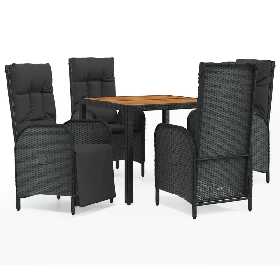 Ensemble à manger de jardin coussins 5pcs Noir Résine tressée - 2