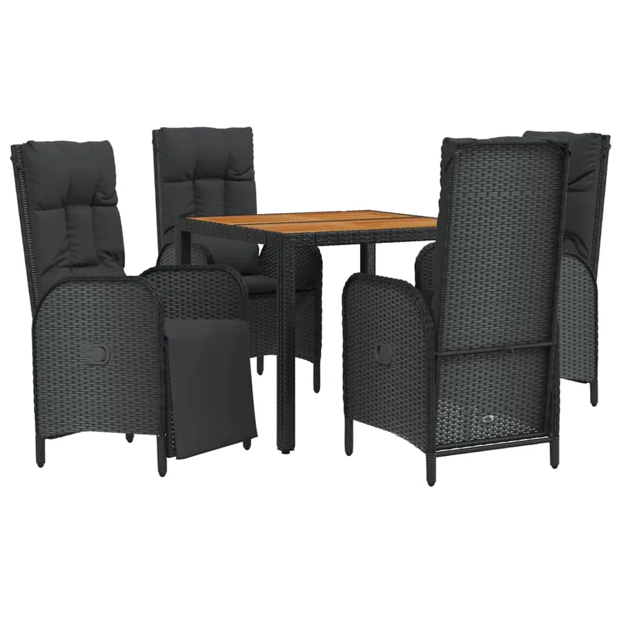Ensemble à manger de jardin coussins 5pcs Noir Résine tressée - 3