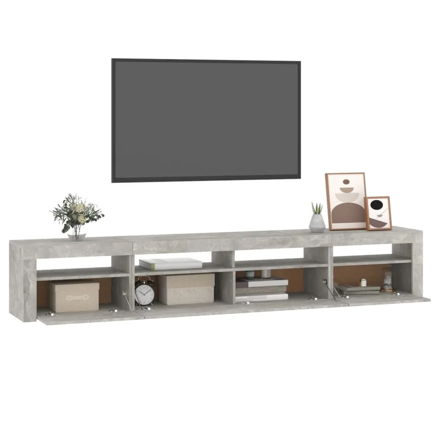 Meuble TV avec lumières LED Gris béton 240x35x40 cm - 11
