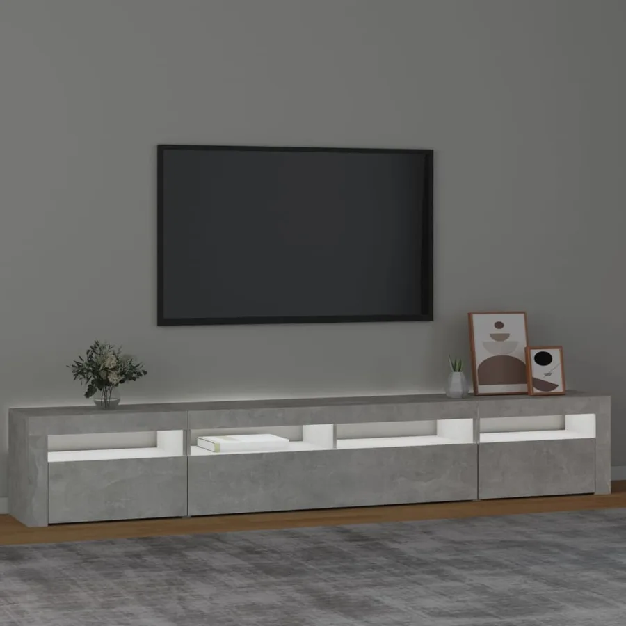 Meuble TV avec lumières LED Gris béton 240x35x40 cm - 3