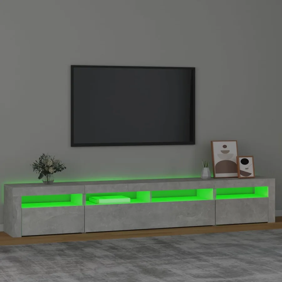 Meuble TV avec lumières LED Gris béton 240x35x40 cm - 4