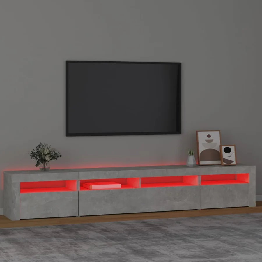 Meuble TV avec lumières LED Gris béton 240x35x40 cm - 5