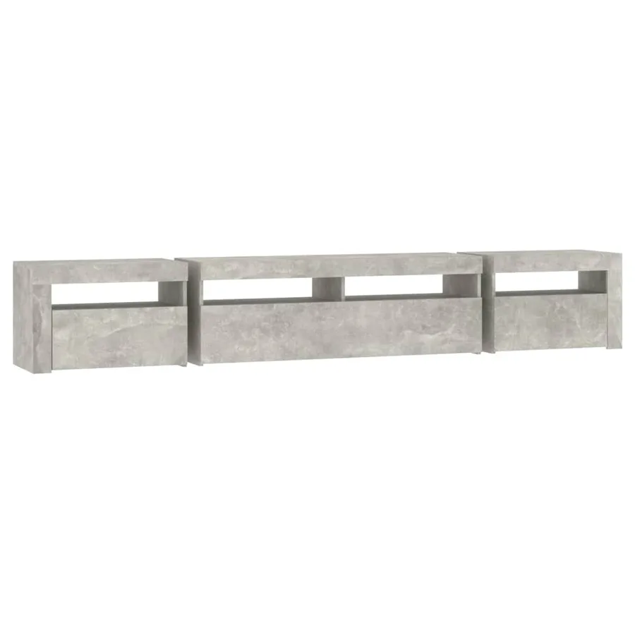 Meuble TV avec lumières LED Gris béton 240x35x40 cm - 7