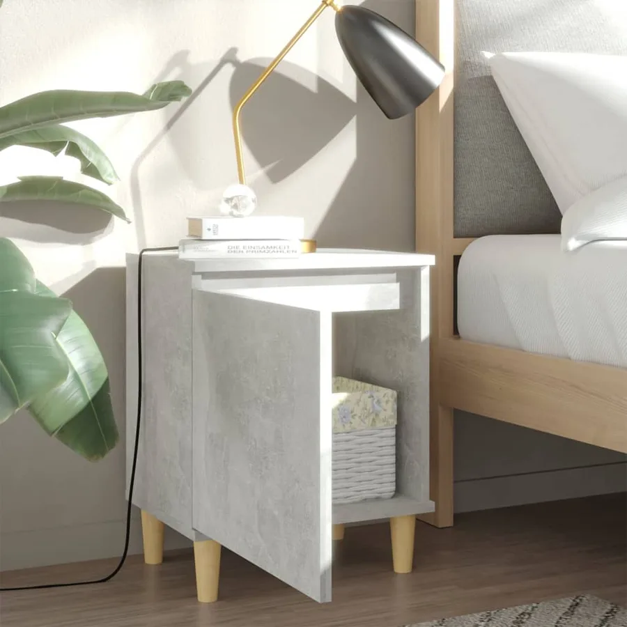 Tables de chevet avec pieds en bois 2 pcs Gris béton 40x30x50cm - 3