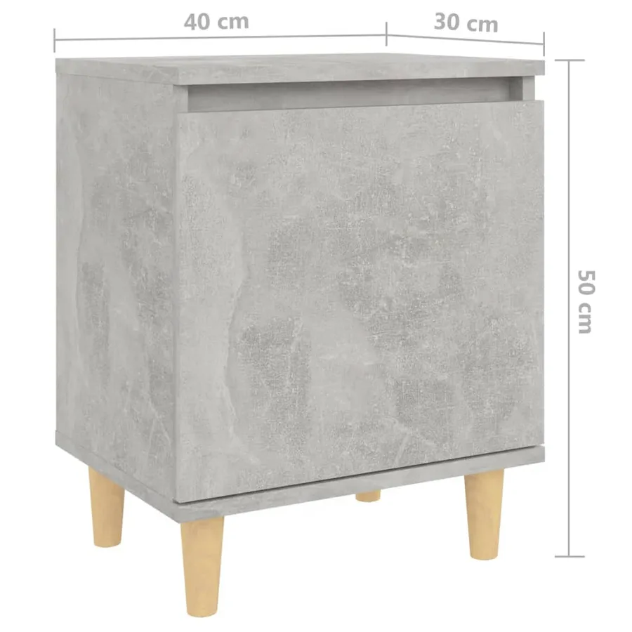Tables de chevet avec pieds en bois 2 pcs Gris béton 40x30x50cm - 9