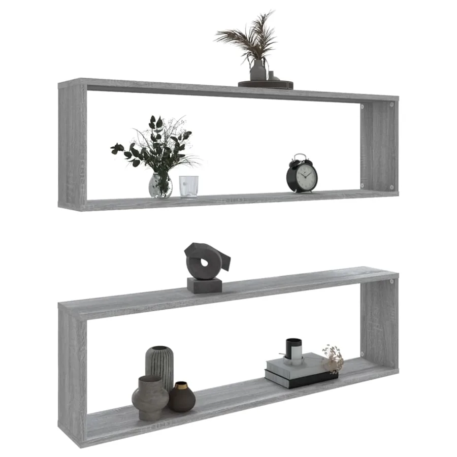 Étagères murales cube 2 pcs Sonoma gris 100x15x30 cm Bois - 8