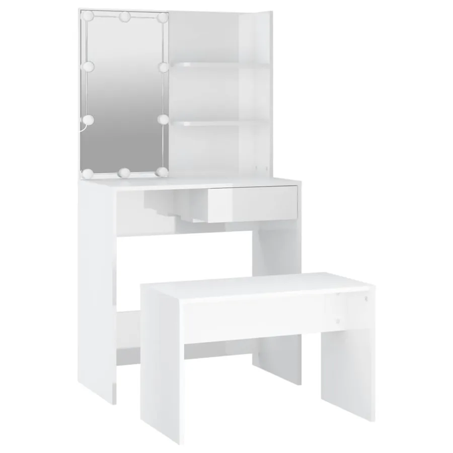 Ensemble de coiffeuse avec LED Blanc brillant Bois d'ingénierie - 5