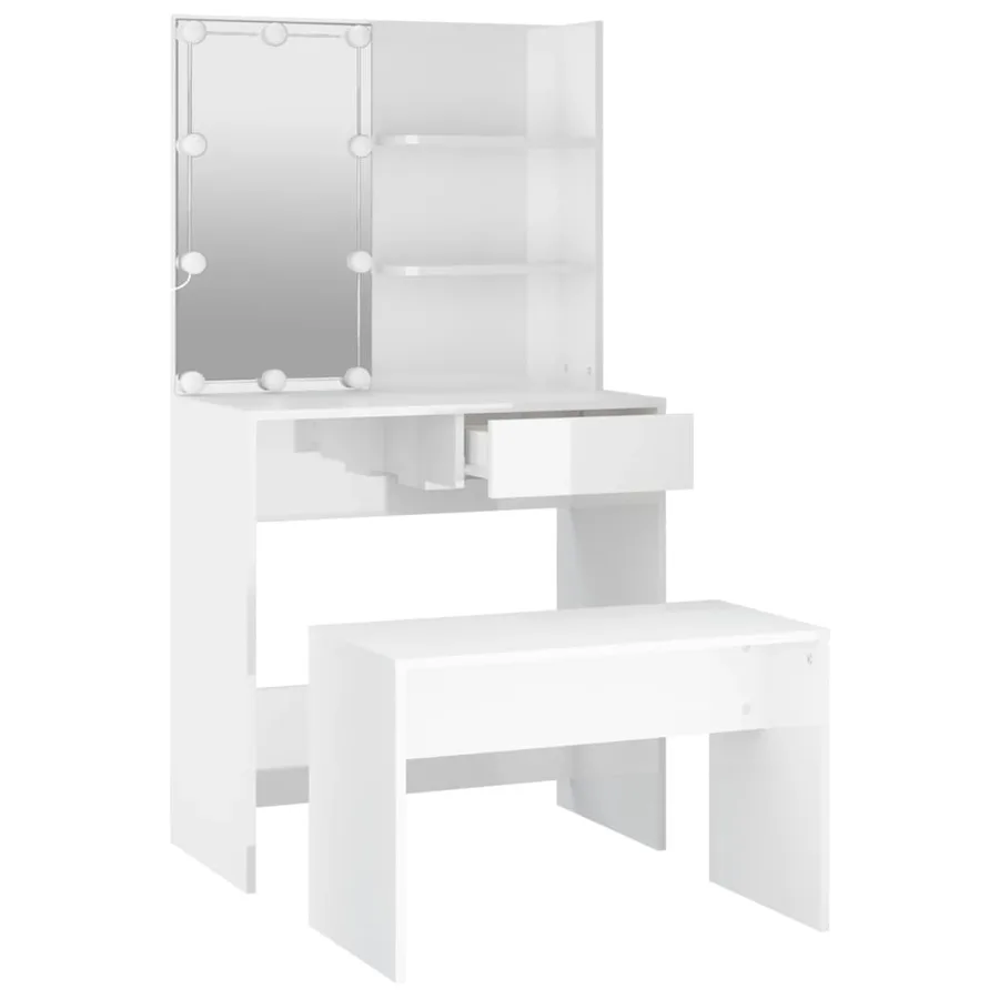 Ensemble de coiffeuse avec LED Blanc brillant Bois d'ingénierie - 6