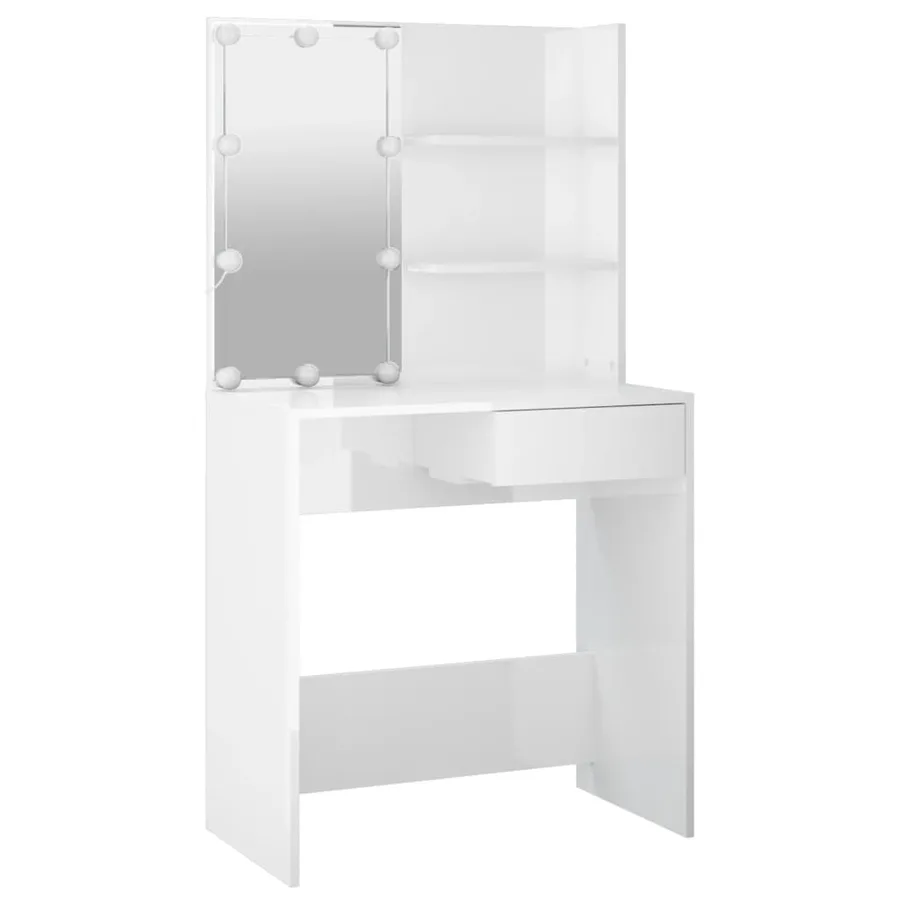 Ensemble de coiffeuse avec LED Blanc brillant Bois d'ingénierie - 7