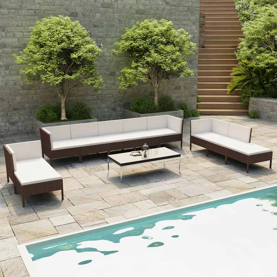 Salon de jardin 10 pcs avec coussins Résine tressée Marron