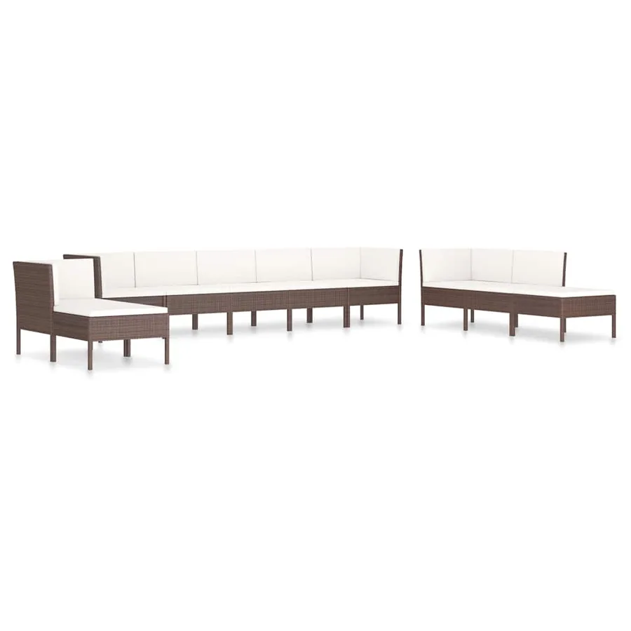 Salon de jardin 10 pcs avec coussins Résine tressée Marron - 2
