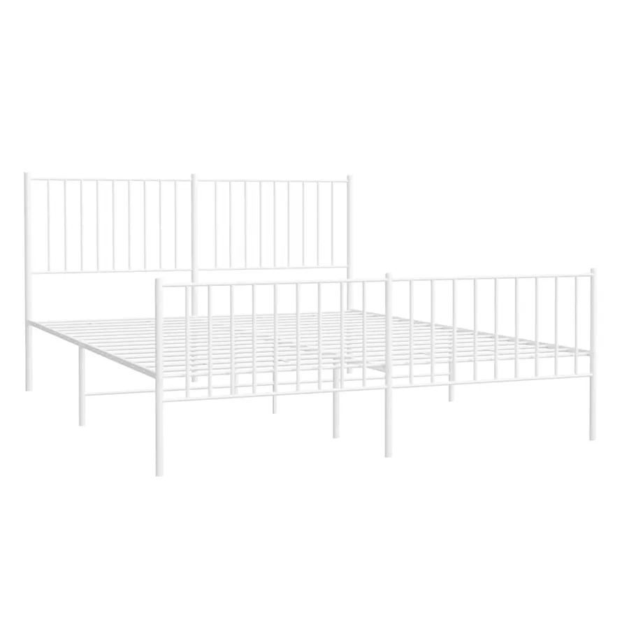 Cadre de lit métal sans matelas et pied de lit blanc 160x200 cm - 3