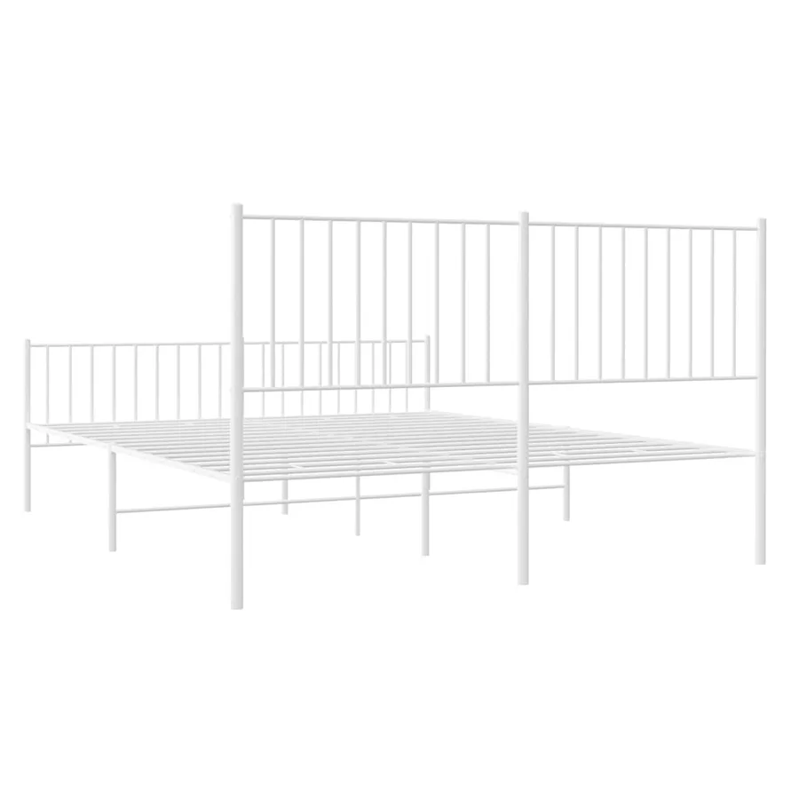 Cadre de lit métal sans matelas et pied de lit blanc 160x200 cm - 7