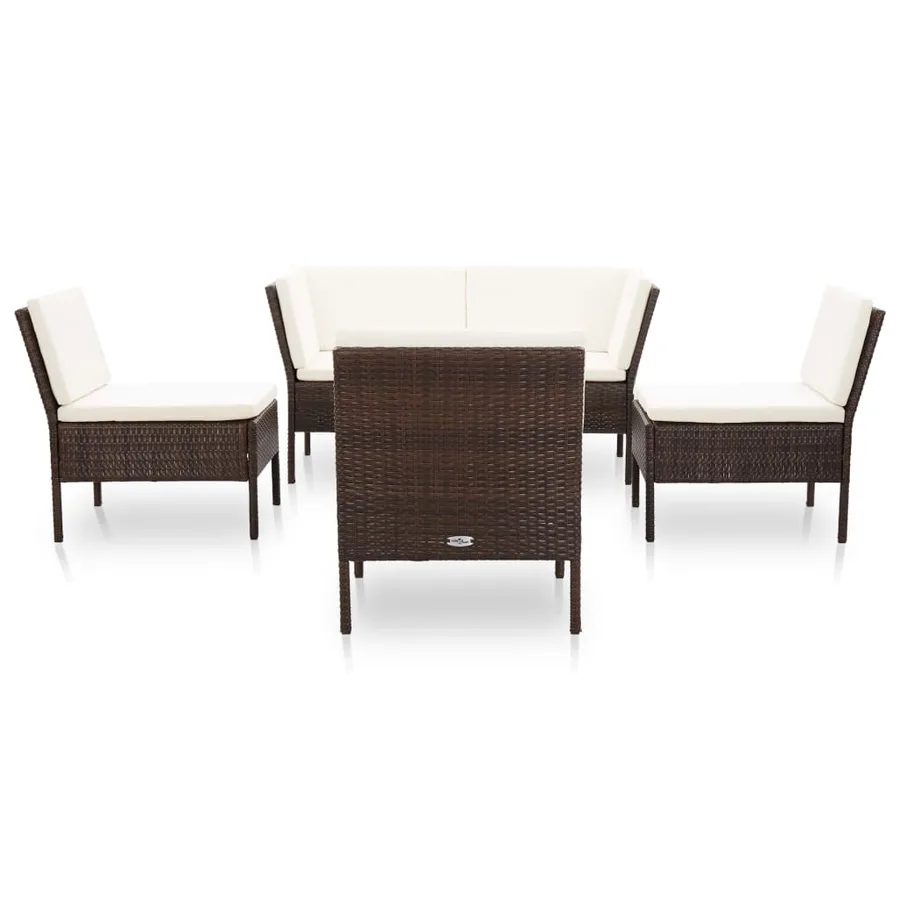 Salon de jardin 6 pcs avec coussins Résine tressée Marron - 2