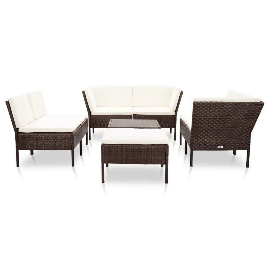 Salon de jardin 8 pcs avec coussins résine tressée marron - 2